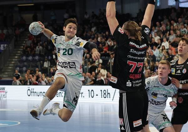 06 09 2025 Handball 1 Bundesliga DAIKIN HBL Season 2025 2026 03 Matchday HC Erlangen Metropolregion Nürnberg HCE Frisch Auf Göppingen DaMa xdaxmax Ludvig Hallbäck Hallbaeck 20, Frisch Auf Göppingen Maciej Gebala 77, HC Erlangen HCE