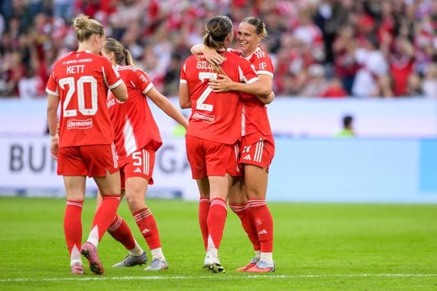 Soccer, Google Pixel Womens Bundesliga, 20250906, FC Bayern Munich Bayer 04 Leverkusen In the picture Bayern goal celebration cheers goal 1 0 Munich Allianz Arena Bayern Germany Copyright: Passion2Press MarkusxFischerx