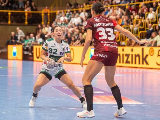 Haruno Sasaki Frisch Auf Women, 32 on the ball, HSG Bensheim Auerbach vs Frisch Auf Goeppingen, Handball, 1 Bundesliga, Season 2025 2026, 06 09 2025 HSG Bensheim Auerbach vs Frisch Auf Goeppingen, Handball, 1 Bundesliga, Season 2025 2026, 06 09 2025 Bensheim Copyright: xMichaelxSchmidt Eibner-Pressefotx EP_MST