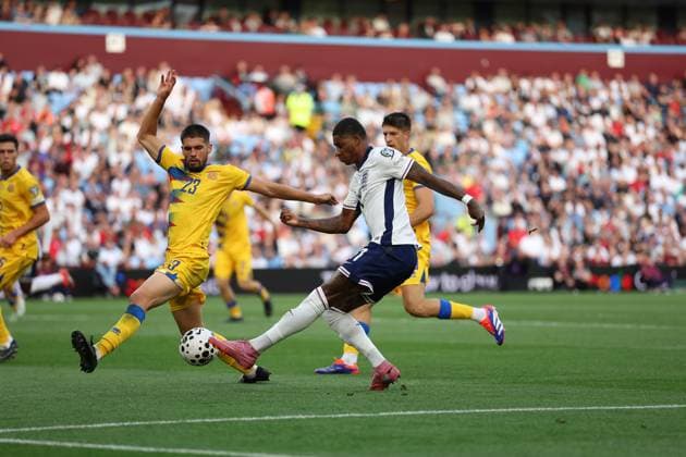 6th September 2025; Villa Park, Birmingham, West Midlands, England; FIFA World Cup, WM, Weltmeisterschaft, Fussball Qualifying Group K International Football, England versus Andorra; Marcus Rashford of England taking a shot on goal  JohnxPatrickxFletcher