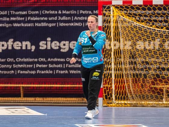 Celina Meissner Frisch Auf Women, 61 cheers after a save, HSG Bensheim Auerbach vs Frisch Auf Goeppingen, Handball, 1 Bundesliga, Season 2025 2026, 06 09 2025 HSG Bensheim Auerbach vs Frisch Auf Goeppingen, Handball, 1 Bundesliga, Season 2025 2026, 06 09 2025 Bensheim Copyright: xMichaelxSchmidt Eibner-Pressefotx EP_MST