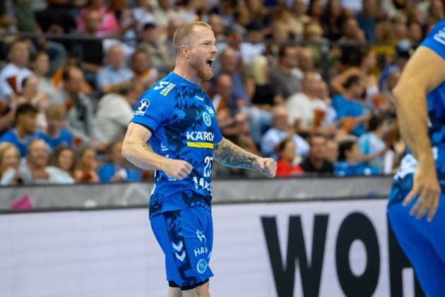 Handball I Men I Season 2025 2026 I Bundesliga I 3 Matchday I TVB Stuttgart Bergischer HC I 06 09 2025 Patrick Zieker 25, TVB Stuttgart jubelt Stuttgart Porsche Arena Baden Württemberg Germany Copyright: xLobeca MaxxPetershansx