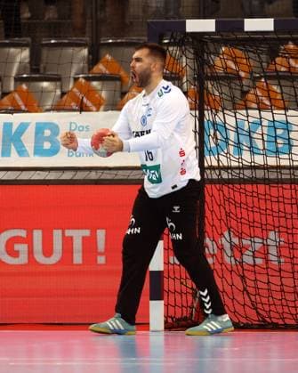 BAU 06 09 2025 Stuttgart Handball TVB Stuttgart vs Bergischer HC, Miljan Vijovic TVB cheers and clenches fists