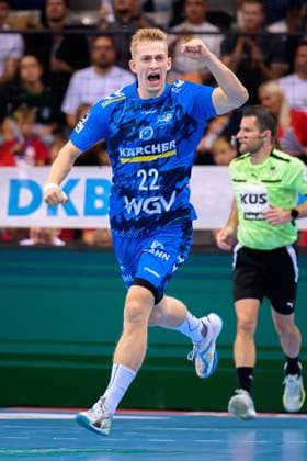 Stuttgart, Handball Bundesliga HBL 25 26 TVB Stuttgart Bergischer HC Torben Matzken Stuttgart Jubel Freude Emotion Torjubel Torschuetze Torschütze Stuttgart Porsche Arena Baden Württemberg Germany