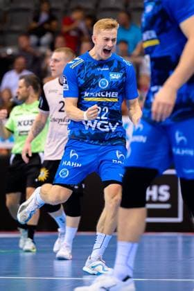 Stuttgart, Handball Bundesliga HBL 25 26 TVB Stuttgart Bergischer HC Torben Matzken Stuttgart Jubel Freude Emotion Stuttgart Porsche Arena Baden Württemberg Germany