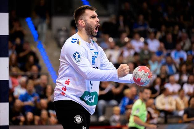 Stuttgart, Handball Bundesliga HBL 25 26 TVB Stuttgart Bergischer HC Goalkeeper Miljan Vujovic Stuttgart Stuttgart Porsche Arena Baden Württemberg Germany