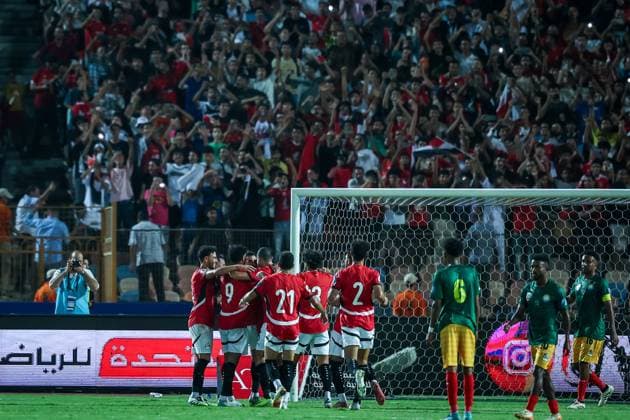 Egypt v Ethiopia - World Cup Qualifiers Mohamed Salah of Egypt celebrates with a teammate after scoring the first goal from a penalty during the FIFA World Cup, WM, Weltmeisterschaft, Fussball African qualifiers Match Group A between Egypt and Ethiopia at Cairo International Stadium in Cairo, Egypt, on September 5, 2025. Cairo Egypt  Copyright: xAymanxArefx originalFilename:aref-notitle250905_npY3n.jpg