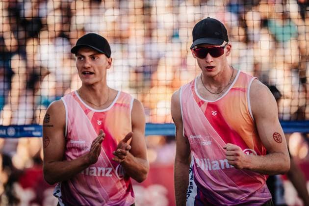 Beach Volleyball Men German Championships 2025 Timmendorfer Strand 06 09 2025 from l Max Just and Philipp Huster Timmendorfer Strand Ahmann Hager Arena Schleswig Holstein Germany