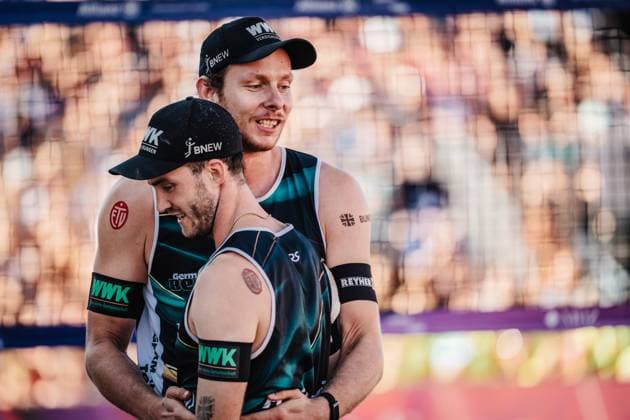 Beach Volleyball Men German Championships 2025 Timmendorfer Strand 06 09 2025 back Nils Ehlers front Clemens Wickler Timmendorfer Strand Ahmann Hager Arena Schleswig Holstein Germany