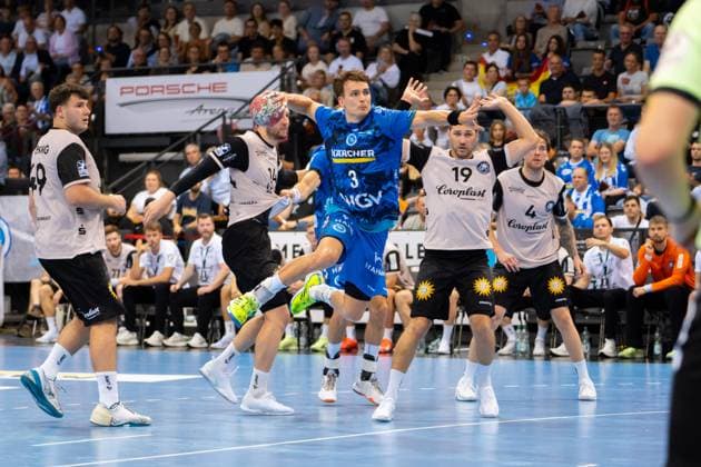 Handball I Men I Season 2025 2026 I Bundesliga I 3 Matchday I TVB Stuttgart Bergischer HC I 06 09 2025 Max Häfner 3, TVB Stuttgart im Wurf Stuttgart Porsche Arena Baden Württemberg Germany Copyright: xLobeca MaxxPetershansx