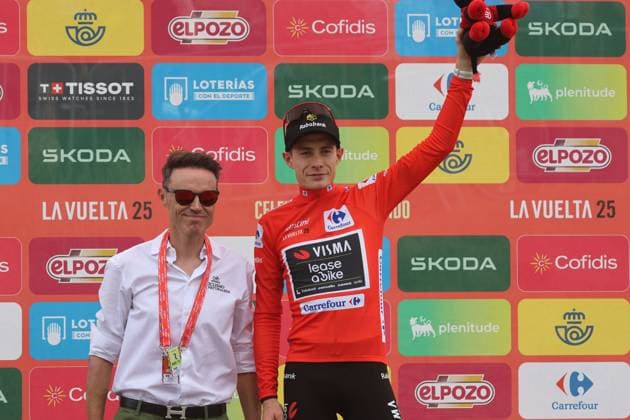 06-09-2025 Vuelta A Espana; Tappa 14 Aviles - La Farrapona; 2025, Visma - Lease A Bike; Vingegaard, Jonas; Sanchez, Samuel; La Farrapona; 
