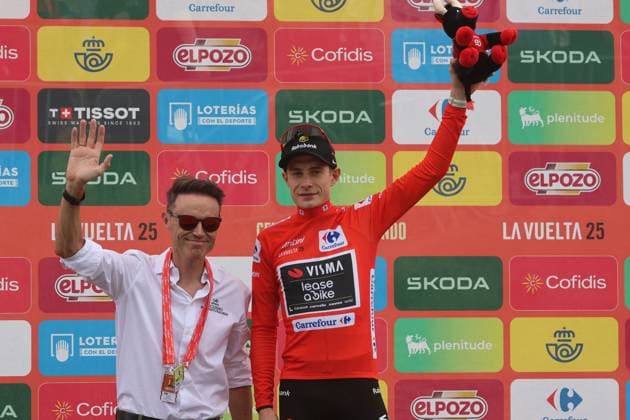 06-09-2025 Vuelta A Espana; Tappa 14 Aviles - La Farrapona; 2025, Visma - Lease A Bike; Vingegaard, Jonas; Sanchez, Samuel; La Farrapona; 