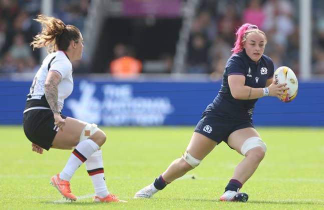 Evie Gallagher of Scotland Canada v Scotland, Women s Rugby World Cup, Group B, Rugby Union, Sandy Park, Exeter, UK - 06 Sept 2025Exeter Sandy Park United Kingdom EDITORIAL USE ONLY No use with unauthorised audio, video, data, fixture lists, club league logos or live services. Online in-match use limited to 120 images, no video emulation. No use in betting, games or single club league player publications. Copyright: xKieranxMcManus Shutterstockx 15471114bp