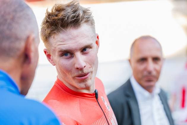 Viktor Filutas HUN receives congratulations on victory, 06 09 2025, Erfurt Germany , Track Cycling, Stand-up and Derny European Championships 2025 xprx