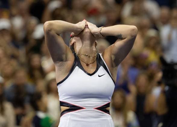 Aryna Sabalenka cheers after the victory, jubilation, joy, emotion, Ladies Singles, Final, Final, US Open Championships 2025, USTA Billie Jean King National Tennis Center, Flushing Meadows, New York, USA Copyright: xJuergenxHasenkopfx