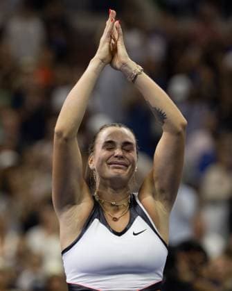 Aryna Sabalenka cheers after the victory, jubilation, joy, emotion, Ladies Singles, Final, Final, US Open Championships 2025, USTA Billie Jean King National Tennis Center, Flushing Meadows, New York, USA Copyright: xJuergenxHasenkopfx