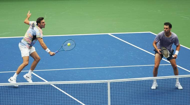 (250907) -- NEW YORK, Sept. 7, 2025 -- Marcel Granollers (L) Horacio Zeballos return a hit during the men s doubles final match between Marcel Granollers of Spain Horacio Zeballos of Argentina and Joe Salisbury Neal Skupski of Britain at the 2025 US Open tennis championships in New York, the United States, Sept. 6, 2025. ) (SP)U.S.-NEW YORK-TENNIS-US OPEN-MEN S DOUBLES-FINAL WuxXiaoling 