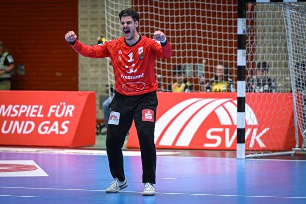 Germany Handball 2 Bundesliga 2025 26, 06 09 2025, 2 Matchday HSG Krefeld Niederrhein vs Die Eulen Ludwigshafen Sporthalle Glockenspitz Krefeld , Finn Rüspeler HSG Krefeld Niederrhein, 1 Copyright: xMarkusxVerwimpx