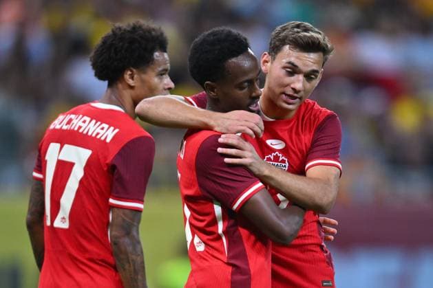 Romania V Canada - International Friendly, Länderspiel, Nationalmannschaft Niko Sigur and Ali Ahmed celebrate after the second goal during the International Friendly match between Romania and Canada at National Arena in Bucharest, Romania, on September 5, 2025. Bucharest Romania  Copyright: xAlexxNicodimx originalFilename:nicodim-romaniav250905_npQkv.jpg