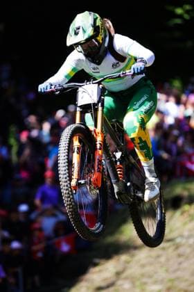 2025 UCI Mountain Bike World Championships Picture by Ed Sykes SWpix.com - 07 09 2025 - Cycling - 2025 UCI Mountain Bike World Championships - Downhill - ChampÃ ry, Valais, Switzerland - Women Elite Final - Elise Empey (Australia) Copyright: x xSWpix.comx(t axPhotographyxHubxLtd)xEdxSykes SWpix.comx SWP-3030-2439