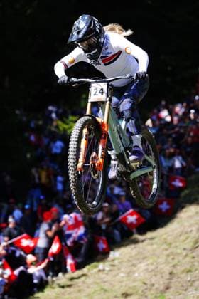 2025 UCI Mountain Bike World Championships Picture by Ed Sykes SWpix.com - 07 09 2025 - Cycling - 2025 UCI Mountain Bike World Championships - Downhill - ChampÃ ry, Valais, Switzerland - Women Elite Final - Mikayla Parton (Great Britain) Copyright: x xSWpix.comx(t axPhotographyxHubxLtd)xEdxSykes SWpix.comx SWP-3030-2446
