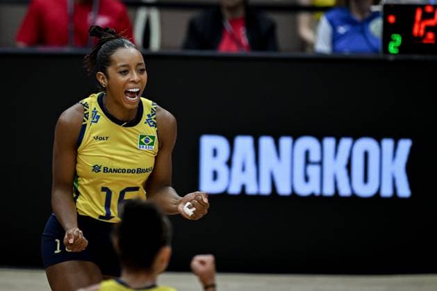 Japan v Brazil - FIVB Women’s World Volleyball Championship BANGKOK, THAILAND - SEPTEMBER 7: Kisy Nascimento (16) of Brazil celebrates during the FIVB Women s Volleyball World Championship, WM, Weltmeisterschaft bronze medal match between Japan and Brazil at the Huamark Indoor Stadium in Bangkok, Thailand on September 7, 2025. Mustafa Hatipoglu Anadolu Bangkok Thailand. Editorial use only. Please get in touch for any other usage.  Copyright: x2025xAnadoluxMustafaxHatipoglux