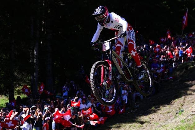 2025 UCI Mountain Bike World Championships Picture by Ed Sykes SWpix.com - 07 09 2025 - Cycling - 2025 UCI Mountain Bike World Championships - Downhill - ChampÃ ry, Valais, Switzerland - Women Elite Final - Lisa Baumann (Switzerland) Copyright: x xSWpix.comx(t axPhotographyxHubxLtd)xEdxSykes SWpix.comx SWP-3030-2511