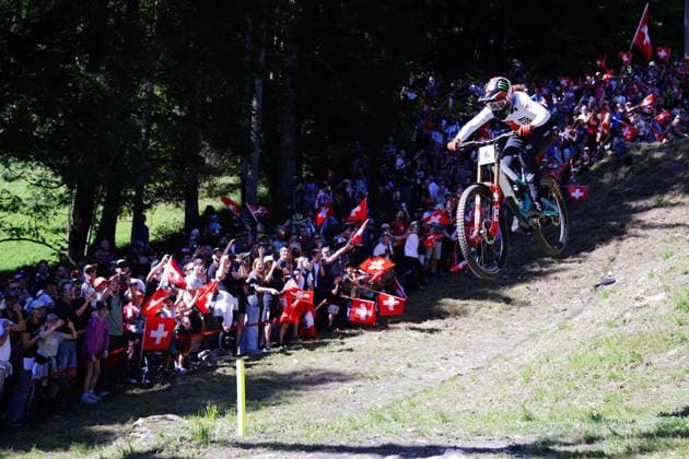 2025 UCI Mountain Bike World Championships Picture by Ed Sykes SWpix.com - 07 09 2025 - Cycling - 2025 UCI Mountain Bike World Championships - Downhill - ChampÃ ry, Valais, Switzerland - Women Elite Final - Camille Balanche (Switzerland) Copyright: x xSWpix.comx(t axPhotographyxHubxLtd)xEdxSykes SWpix.comx SWP-3030-2528