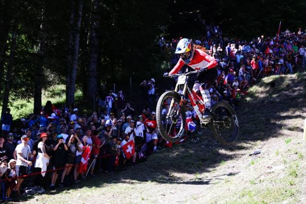 2025 UCI Mountain Bike World Championships Picture by Ed Sykes SWpix.com - 07 09 2025 - Cycling - 2025 UCI Mountain Bike World Championships - Downhill - ChampÃ ry, Valais, Switzerland - Women Elite Final - Gracey Hemstreet (Canada) Copyright: x xSWpix.comx(t axPhotographyxHubxLtd)xEdxSykes SWpix.comx SWP-3030-2553