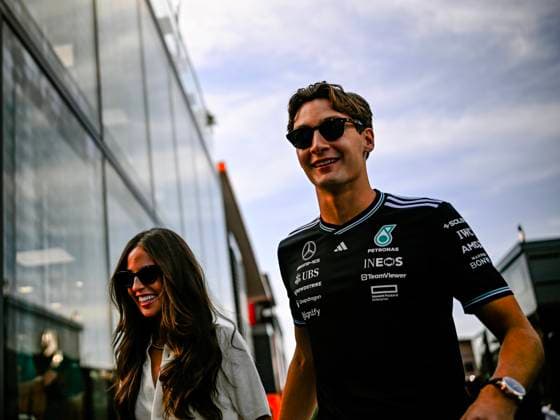 Carmen Mundt And 63 George Russell Of The Team Mercedes Amg Petronas Formula One Team, Mercedes W16Team ,In Pit lane ,During Fia Formula One World Championship Formula 1 Pirelli Gran Premio d Italia 2025, 07 September, In Monza,Italy Photo by Luca Barsali DeFodi Images