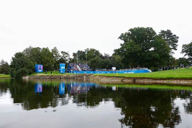 7th September 2025; The K Club, Straffan, County Kildare, Ireland: Amgen Irish Open Golf Final Round; A view of the 12th green as a group of early players putt  PeterxFitzpatrick