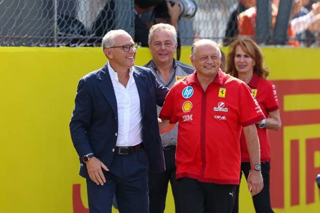 CEO Formula 1, Stefano Domenicali and Frederic Vasseur Team Principal, Scuderia Ferrari HP , Race, Italian Grand Prix, Motorsport, Men, Formula 1, 07 09 2025 Monza Lombardy Italy Copyright: xkolbert-press ChristianxKolbertx
