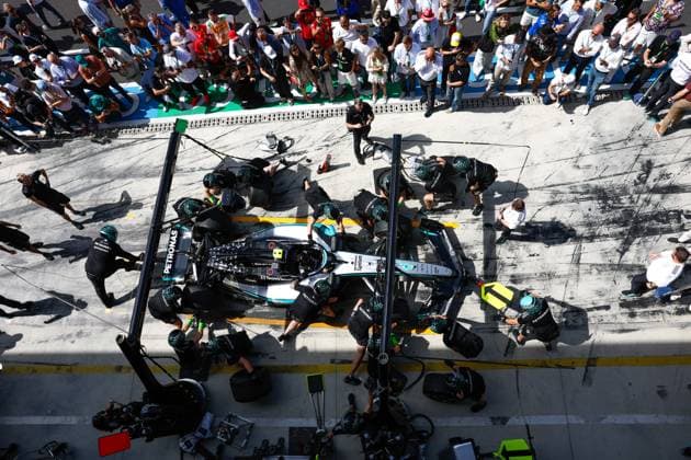 Mercedes AMG Petronas F1 Team during pit stop practice, F1 Grand Prix of Italy at Autodromo Nazionale Monza on September 7, 2025 in Monza, Italy Photo by HOCH ZWEI Monza Italy