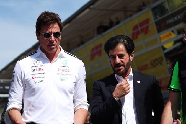 Toto Wolff AUT, Mercedes AMG Petronas F1 Team , Mohammed Ben Sulayem UAE, FIA President , F1 Grand Prix of Italy at Autodromo Nazionale Monza on September 7, 2025 in Monza, Italy Photo by HOCH ZWEI Monza Italy