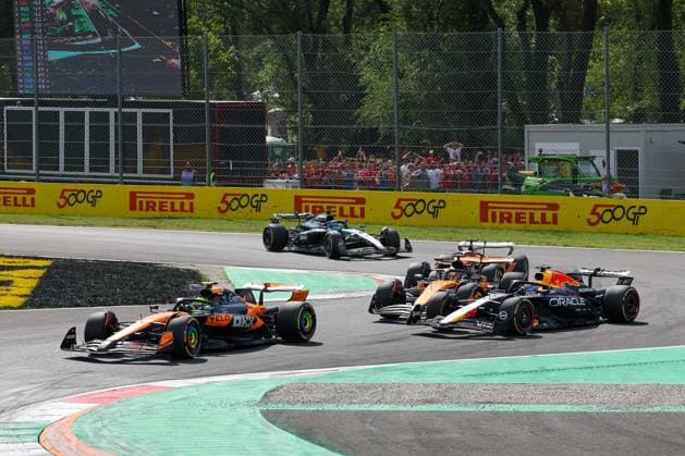 Lando Norris McLaren Formula 1 Team 4 , Max Verstappen Oracle Red Bull Racing 1 , Oscar Piastri McLaren Formula 1 Team 81 , Race, Italian Grand Prix, Motorsport, Men, Formula 1, 07 09 2025 Monza Lombardy Italy Copyright: xkolbert-press ChristianxKolbertx