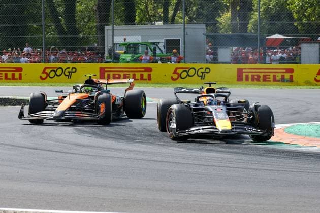 Max Verstappen Oracle Red Bull Racing 1 , Lando Norris McLaren Formula 1 Team 4 , Race, Italian Grand Prix, Motorsport, Men, Formula 1, 07 09 2025 Monza Lombardy Italy Copyright: xkolbert-press ChristianxKolbertx