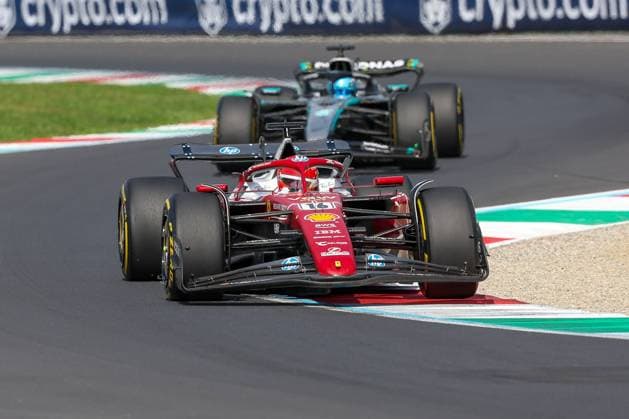 Charles Leclerc Scuderia Ferrari HP 16 followed by George Russell Mercedes AMG Petronas 63 , Race, Italian Grand Prix, Motorsport, Men, Formula 1, 07 09 2025 Monza Lombardy Italy Copyright: xkolbert-press ChristianxKolbertx