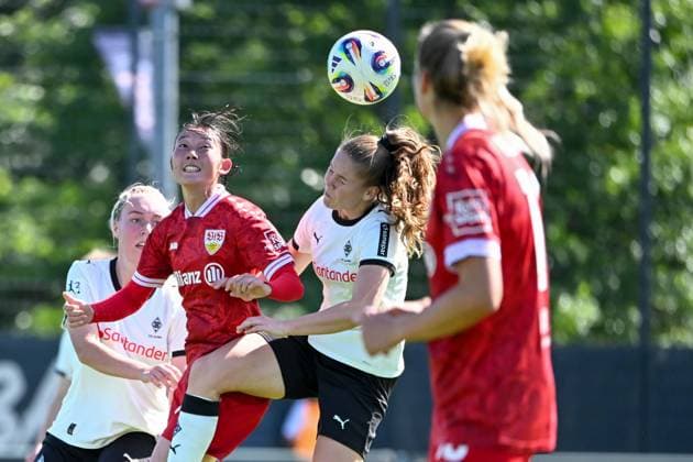 Header Hirano, Yuka VfB Stuttgart , 07 09 2025, Mönchengladbach, Soccer, 2 Women Bundesliga, Borussia Mönchengladbach VfB Stuttgart, DFB DFL REGULATIONS PROHIBIT ANY USE OF PHOTOGRAPHS AS IMAGE SEQUENCES AND OR QUASI VIDEO xklx