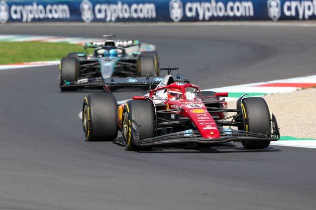 Charles Leclerc Scuderia Ferrari HP 16 followed by George Russell Mercedes AMG Petronas 63 , Race, Italian Grand Prix, Motorsport, Men, Formula 1, 07 09 2025 Monza Lombardy Italy Copyright: xkolbert-press ChristianxKolbertx