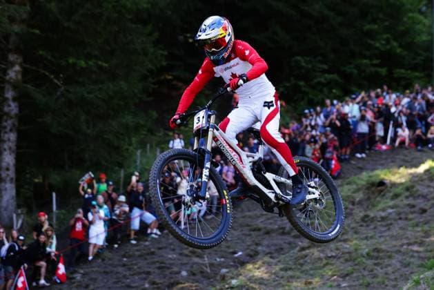 2025 UCI Mountain Bike World Championships Picture by Ed Sykes SWpix.com - 07 09 2025 - Cycling - 2025 UCI Mountain Bike World Championships - Downhill - ChampÃ ry, Valais, Switzerland - Men Elite Final - Jackson Goldstone (Canada) Copyright: x xSWpix.comx(t axPhotographyxHubxLtd)xEdxSykes SWpix.comx SWP-3030-2713