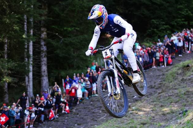 2025 UCI Mountain Bike World Championships Picture by Ed Sykes SWpix.com - 07 09 2025 - Cycling - 2025 UCI Mountain Bike World Championships - Downhill - ChampÃ ry, Valais, Switzerland - Men Elite Final - Loic Bruni (France) Copyright: x xSWpix.comx(t axPhotographyxHubxLtd)xEdxSykes SWpix.comx SWP-3030-2727