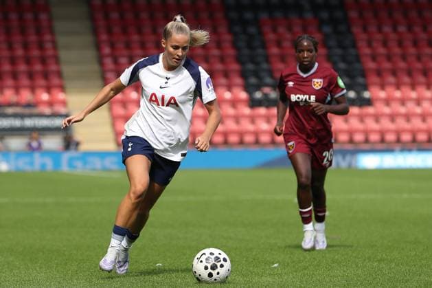 7th September 2025; Brisbane Road, London, England; Womens Super League Football, Tottenham Hotspur versus West Ham United; Olivia Holdt of Tottenham Hotspur  KatiexChan