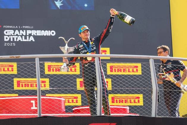 Winner, Winner, Max Verstappen Oracle Red Bull Racing 1 on the podium, Race, Italian Grand Prix, Motorsport, Men, Formula 1, 07 09 2025 Monza Lombardy Italy Copyright: xkolbert-press ChristianxKolbertx