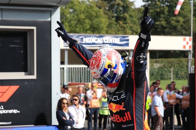 7th September 2025; Autodromo Nazionale Monza, Monza, Italy; Formula 1 Italian Grand Prix 2025 Race Day; Max Verstappen (NLD) Oracle Red Bull Racing celebrates his win in parc ferme  PierrexTeyssot