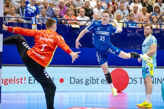 07 09 2025, xkwix, Handball, 1 Handball Bundesliga, DAIKIN HBL 2025 26, TBV Lemgo Lippe VfL Gummersbach, PHOENIX CONTACT Arena Torwurf Jarnes Faust TVB Lemgo Lippe 35 NRW Germany