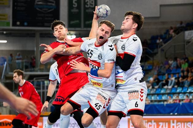 Bietigheim HBL 25 26 SG BBM Bietigheim VfL Luebeck Schwartau Max Prantner Bietigheim , Jan Eric Speckmann VfL Luebeck Schwartau , Rasmus Willette Houmoeller VfL Luebeck Schwartau Bietigheim Bissingen Egetrans Arena Baden Württemberg Germany