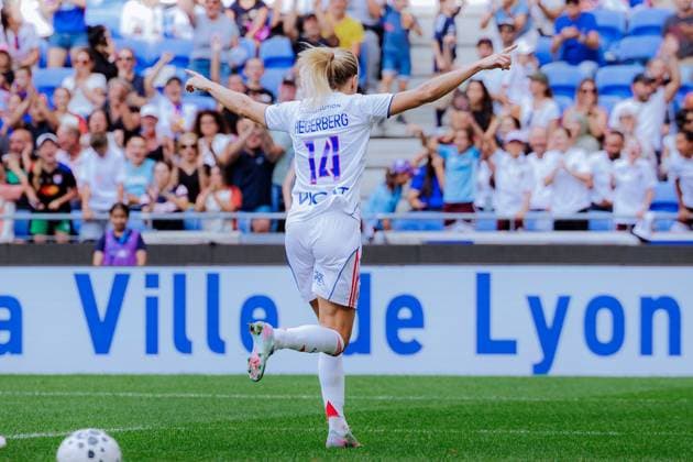 Ada Hegerberg (14 Olympique Lyonnais) celebrating her goal during the Arkema Premiere Ligue game between OL Lyonnes and Olympique de Marseille at Groupama Stadium in Lyon, France. Copyright: xPaulinexFIGUETx xSPPx Sportspressphoto_SPR22034