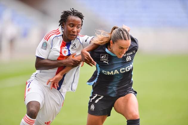 FOOTBALL : WOMEN S FRENCH CHAMP - OL LYONNES v MARSEILLE September 7th 2025 Vicki Becho from OL and Melissa Herrera from OM during the Women s French championship, Arkema Premiere Ligue football match between OL Lyonnes and Olympique de Marseille on 7 September 2025 at Groupama stadium in DÃ cines-Charpieu near Lyon, France - Photo Cyril Lestage DÃ cines-CharpieuFrance  Copyright: xCyrilxLestagex