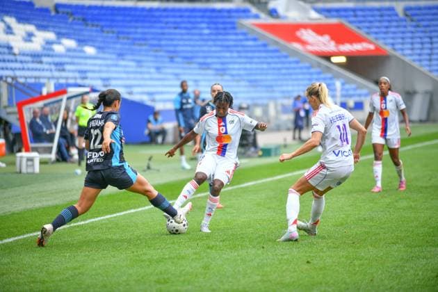 FOOTBALL : WOMEN S FRENCH CHAMP - OL LYONNES v MARSEILLE September 7th 2025 Action during the Women s French championship, Arkema Premiere Ligue football match between OL Lyonnes and Olympique de Marseille on 7 September 2025 at Groupama stadium in DÃ cines-Charpieu near Lyon, France - Photo Cyril Lestage DÃ cines-CharpieuFrance  Copyright: xCyrilxLestagex