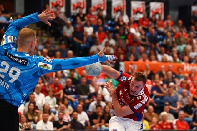 Handball I Men I Season 2025 2026 I Bundesliga I Matchday 3 I HSV Hamburg Rhein Neckar Löwen I 07 09 2025 David Späth 29, Rhein Neckar Löwen Moritz Sauter 33, HSV Hamburg Hamburg Alsterdorfer Sporthalle Hamburg Germany Copyright: xLobeca RalfxHomburgx